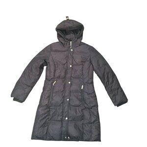 Michael Kors Womens M Down Puffer Coat Hooded Knee Length Burgundy